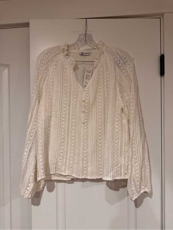 Cupshe Tops - Cupshe Cream Crochet Button-Front Knit Blouse NWT